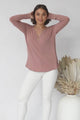 Cecile Top - Zipper Detail V Neck Top in Pink