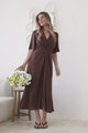 Drika Midi Dress - Twist Detail Cape Sleeve A Line Dress with Pockets in Chocolate