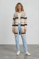 Alfie Cardigan - Open Stripe Knit with Pockets and Rib Knit Trim in Beige