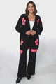 Xadie Cardigan - Multi Colour Flower Detail Open Front Cardigan In Black