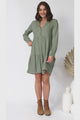 Sarah Mini Dress - Bermuda Collar Tiered Button Down Dress in Green