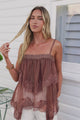 Belissa Cami - Adjustable Strap Tiered Handkercheif Lace Top in Chocolate
