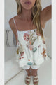 Danae Cami - Square Neck Pintucked Top with Spaghetti Straps in Oceane Print