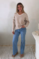 Owen Jumper - V Neck Contrast Trim Jumper in Beige