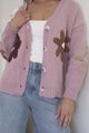 Daisy Belle Cardigan - Cropped Thick Knit Cardigan with Flower Decals in Light Mauve