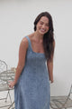 Jadely Midi Dress - Adjustable Strap A-Line Denim Sun Dress in Light Denim