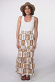 Billy Maxi Skirt - Tiered Crochet Insert Skirt in Tiller Print Beige