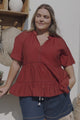 Ellery Top - Mandarin Collar Smock Top with Ladder Lace Insert Splicing in Rust