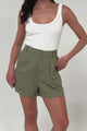 Ventura Shorts - High Waisted Tailored Shorts with Pockets in Military Green