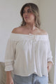 Sarah Top - Off Shoulder Ruffled Sleeve Top in White