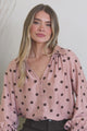 Yulissa Blouse - Wing Collar Button Down Scoop Hem Top in Pacey Spot Pink