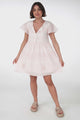 Achanti Mini Dress - Cotton Lace Overlay Cap Sleeve Smock Dress in Pink