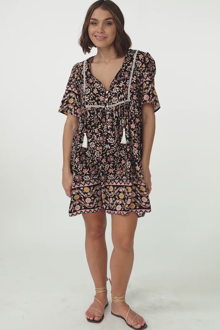 Chia Mini Dress - Babydoll Dress in Amirah Print