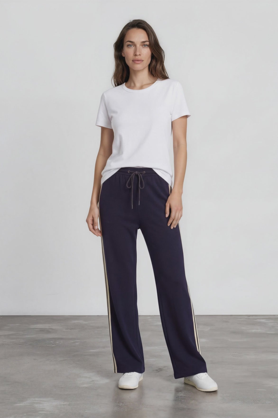 Oskar Pants - High Waisted Sports Stripe Side Seams in Navy