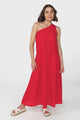 Polly Maxi Dress - One Shoulder Sun Dress in Red