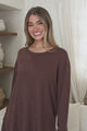 Rylee Jumper - Crew Neck Long Sleeve Pullover with Side Splits in Chocolate
