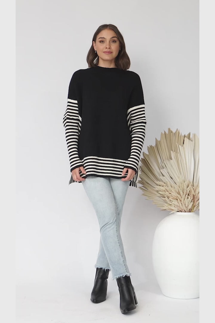 Irina Jumper - Crew Neck Batwing Sleeve Open Sides Jumper in Black