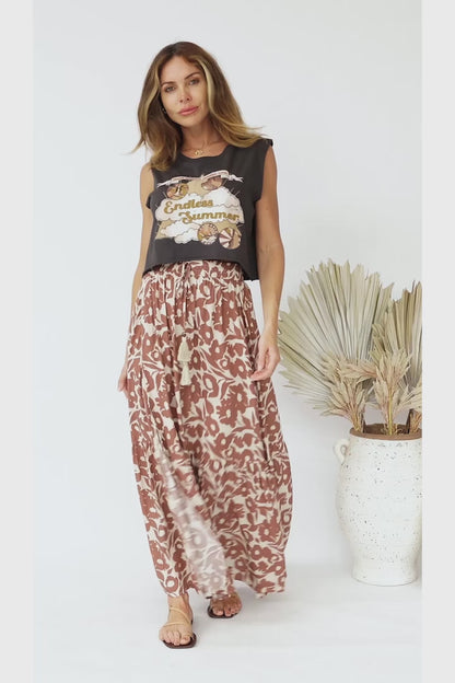 Hellen Maxi Skirt - High Waisted Skirt with Front Splits in Emma-Jade Brown