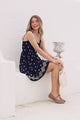 Muriel Mini Dress - Square Neck Embroidered Floral Dress with Adjustable Straps in Navy