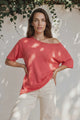 Callie Knit Top - Slouchy Asymmetrical Neckline Top in Watermelon