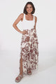 Hellen Maxi Skirt - High Waisted Skirt with Front Splits in Kacia Print Brown