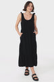 Verona Midi Dress - Tie at Shoulder Straps Sun Dress in Black