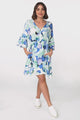 Anally Mini Dress - Mandarin Collar Smock Dress with Pockets in Maine Print