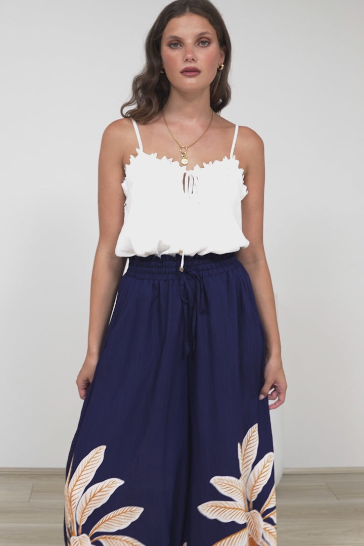 Charli Pants -  Paper Bag High Waisted Wide Leg Pants in Raphael Print