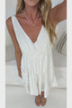 Lacy Mini Dress - Tie on Shoulder Strap Frill Splicing Tiered Sun Dress in White