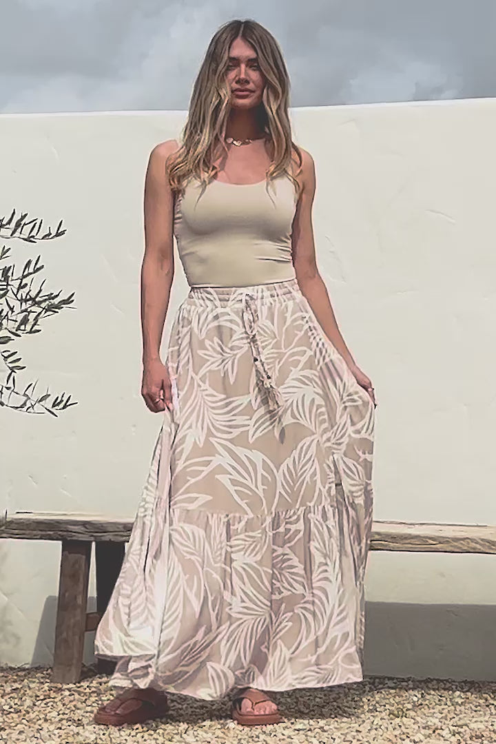 Hellen Maxi Skirt - High Waisted Skirt with Front Splits in Jeani Print Beige