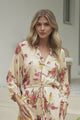 Arlete Mini Dress - Drawstring Waist Shirt Dress with 3/4 Sleeves in Mirjana Print Cream