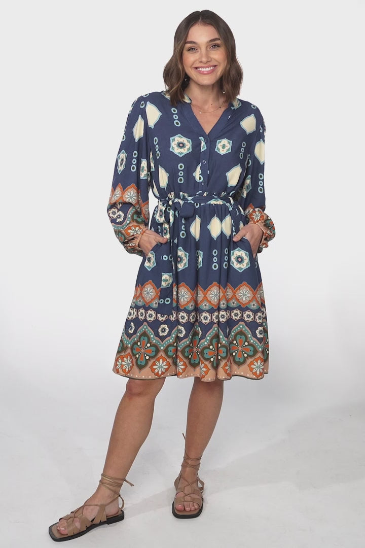 Alana Mini Dress - Tiered Smock Button Down Dress Margot Print