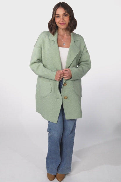 Jemmy Cardigan - Collared Button Down Coatigan in Sage