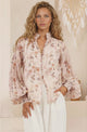 Faye Blouse - Mandarin Collar Balloon Sleeve Button Down Shirt in Shellie Print