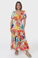 Anya Maxi Dress - Flutter Cap Sleeve Pull Tie Waist Dress in Tully Print