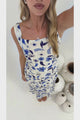 Teala Midi Dress - Tie Shoulder Square Neck Dress with Tiered Hemline in Delphinia Print