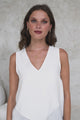 Hemingway Top - Asymmetrical Front High-Low V-Neck Sleeveless Top in White