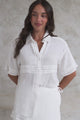 Xara Shirt - Collared Button Down with Lace Detailing in White