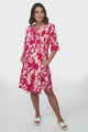 Evie Mini Dress - 3/4 Sleeve Tiered Smock Dress in Patty Print Pink