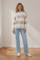 Janie Jumper - Mock Neck Striped Jumper with Contrast Stripe Hemlines in Cream