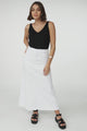 Granger Denim Maxi Skirt - High Waist Stretchy A-Line Skirt in White