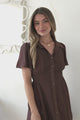 Byella Mini Dress - Collared Button Down Contrast Stitched Dress with Pockets in Chocolate