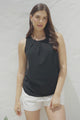 Genevieve Top - Crew Neck Sleeveless Linen Blend Top in Black