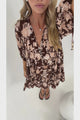 Marah Mini Dress - Mandarin Collar Short Sleeve with Tie Smock Dress in Hollis Print Brown