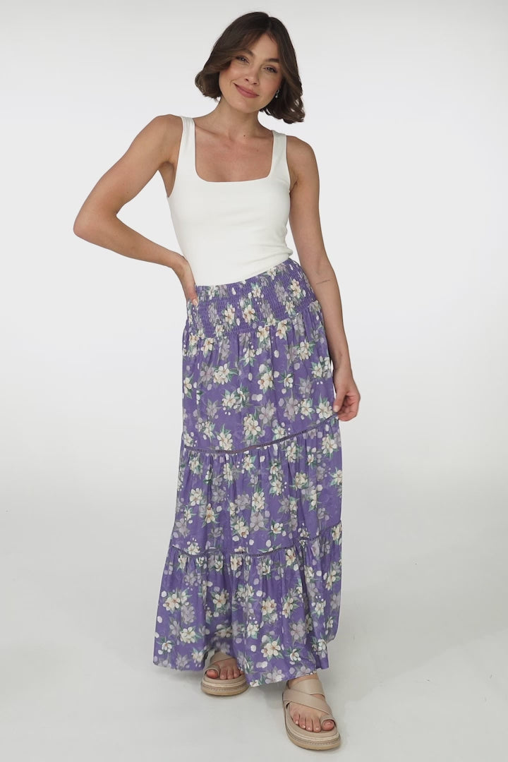 Ishaka Maxi Skirt/Midi Dress - Shirred Waistband Tiered Skirt or Dress in Floral Print