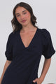 Brie Midi Dress - V-Neck Empire Line Dress with Pockets in Navy