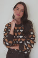 Skye Jumper - Crew Neck Contrast Heart Motif Knit in Coffee