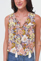 Kalari Top - Sleeveless Mandarin Collar with Tassel & Bells Neck Tie in Avianna Print