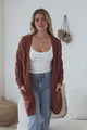 Beckett Cardigan - Open Front Chunky Cable Knit with Pockets in Terracotta