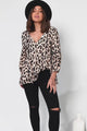 Dido Top - 3/4 Sleeve Smock Top with Lattice Inserts in Leopard